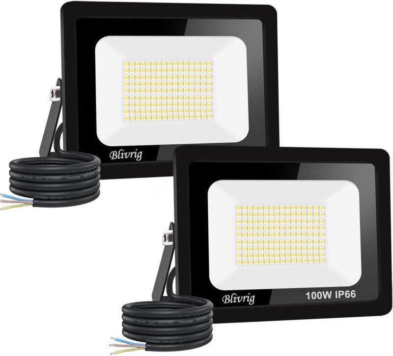 2 x 100 W LED-Flutlicht, 10.000 lm, superhelles LED-Flutlicht für den Außenbereich, IP66, wasserdicht, 6500 K, kaltweiß,...