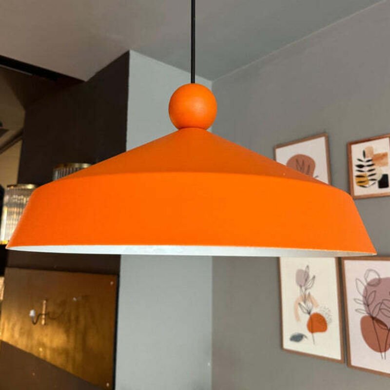 Lema Schlichter orangefarbener Kronleuchter mit Perlen am Kopfteil, Hängelampe für Restaurant, Café, Wohnzimmer