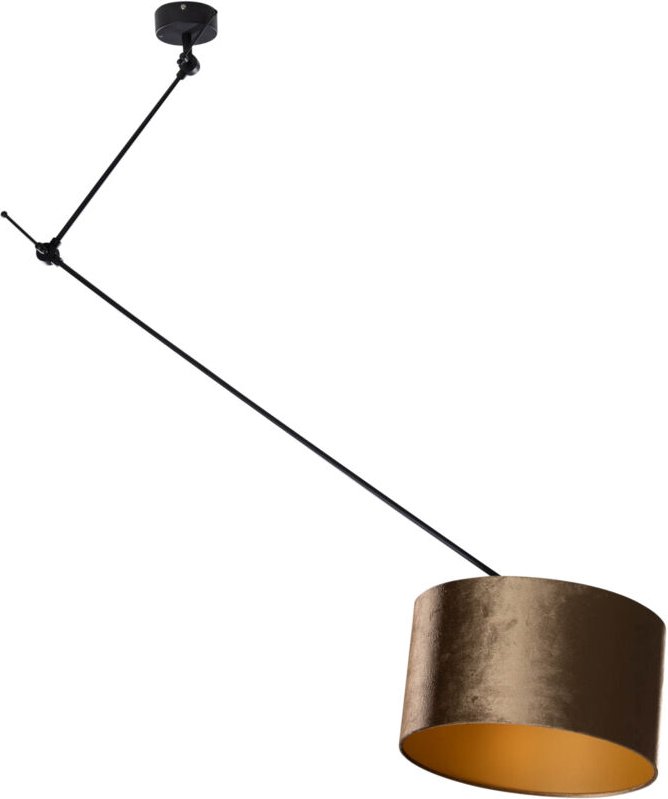 Hängelampe Schwarz mit bronzefarbenem Samtschirm 35cm - Blitz