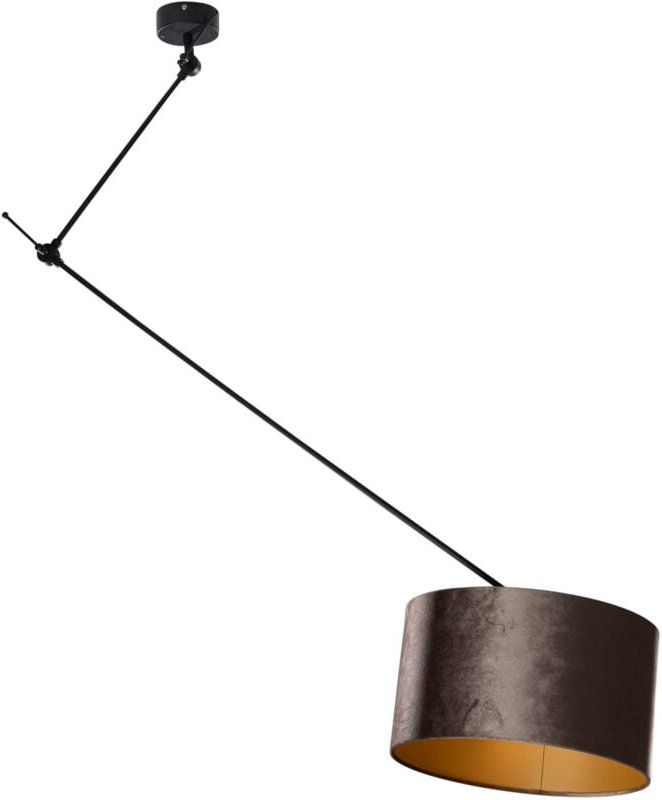 Pendelleuchte schwarz mit braunem Samtschirm 35cm - Blitz