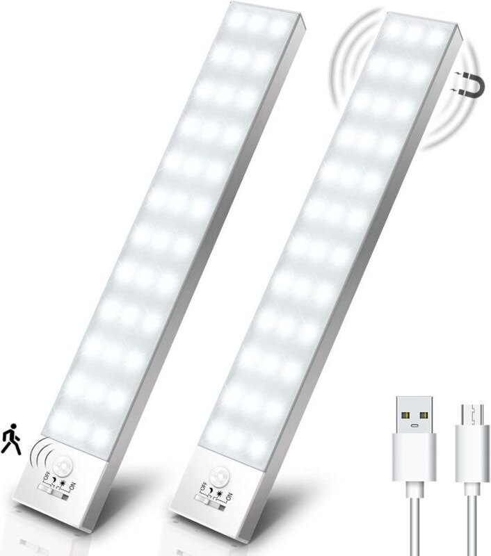 36 LED-Schrankleuchte, wiederaufladbare kabellose USB-LED-Schrankleuchte mit Bewegungssensor, LED-Beleuchtung für Küche ...