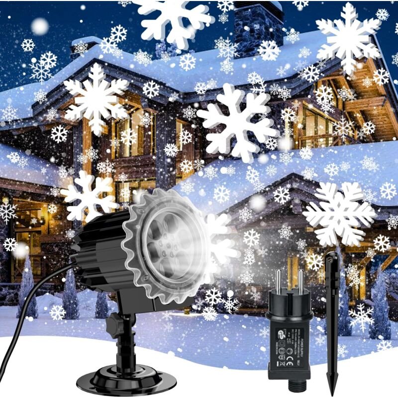 Außen-Weihnachtsprojektor, 3D-Schneeflocken-LED-Projektor für Weihnachten IP65 wasserdicht, LED-Lichter mit Schneefallef...