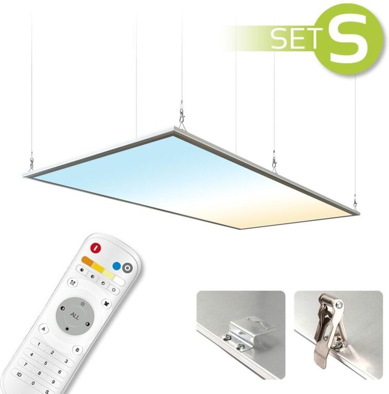 CCT LED Panel 120x60cm Spezialmontageset 60W 3000K-6000K inkl. Fernbedienung, Seilabhängung und Halter