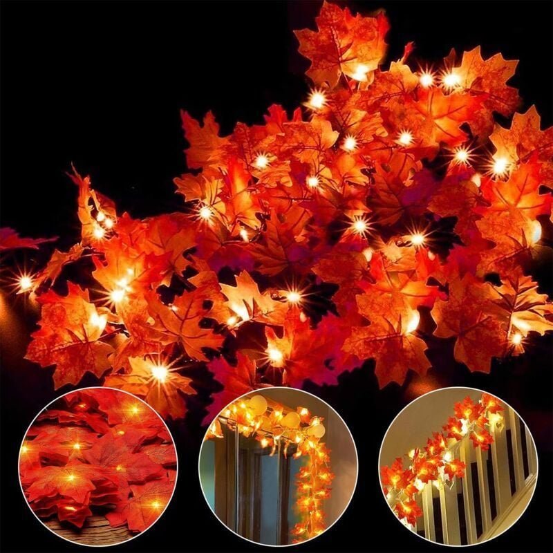 20 LED-Lichterketten, Wanddekoration in Herbstblattform für Halloween, Weihnachten und Thanksgiving