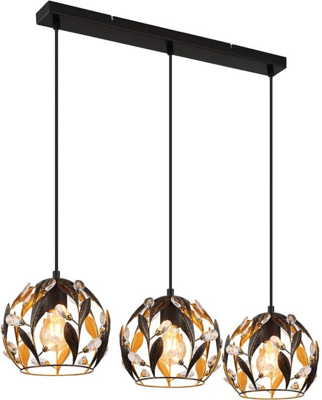 Thumbnail - Pendelleuchte Esszimmerlampe Deckenlampe Hängeleuchte 3-Flammig Gold Kristalle