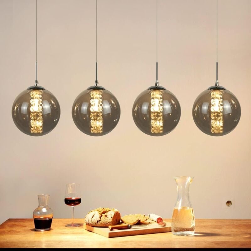 Thumbnail - Moderne Deckenlampe - 4 - Flammen-Glasscheinwerfer mit rundem Glas, 150 cm, höhenverstellbar, Tischdeckenlampe für Wohnz...