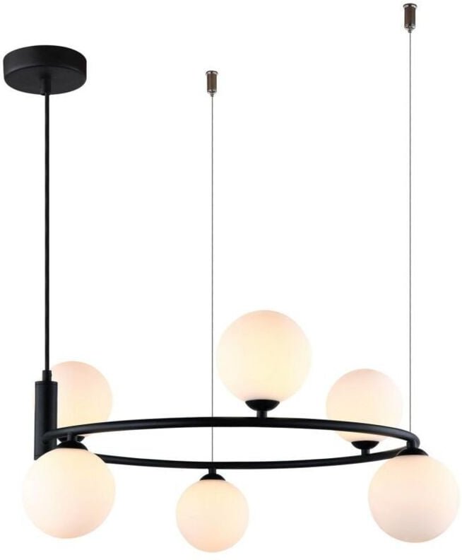 Amily - Moderner hängender Anhänger Schwarz 6 Licht mit weißem Schatten, G9 - Italux