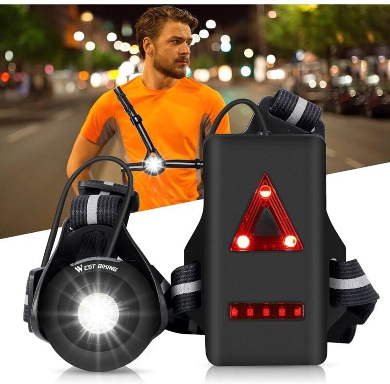 Thumbnail - Lauflicht, Brust-Lauflicht mit einstellbarem Strahl, 500 Lumen, per USB wiederaufladbar, wasserdicht, vorne und hinten, ...