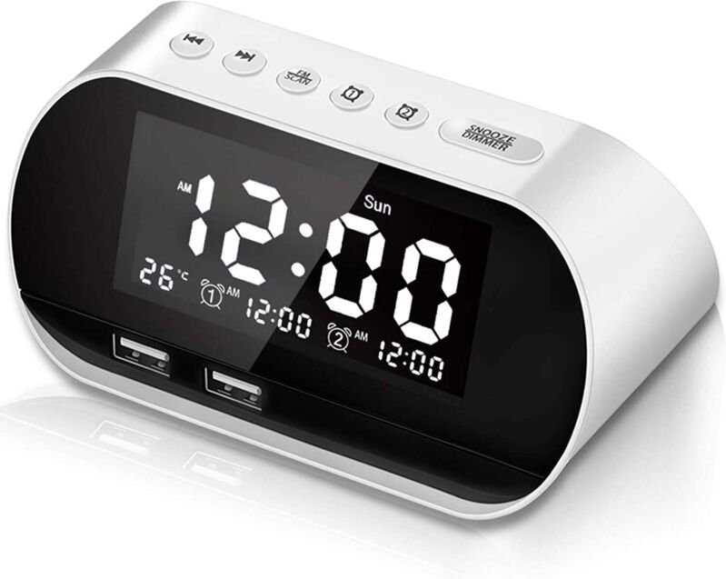 Ymyny - Wecker, Schlafzimmerwecker, Weiß, Wecker für Langschläfer, Radiowecker