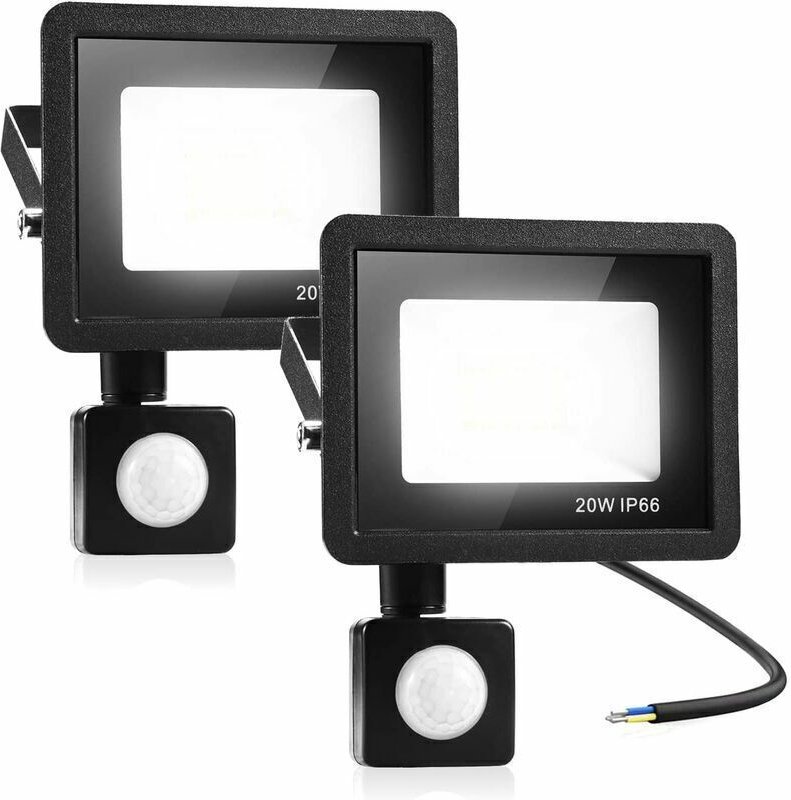 2er-Pack 20-W-Sicherheitsleuchten mit PIR-Bewegungsmelder, intelligente LED-Flutlichter, 1600 Lumen, 3000 K warmweiße Au...