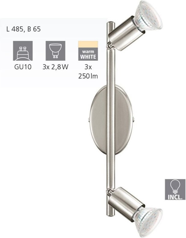 Eglo 2er LED Spot Buzz nickel-matt 28,5 x 6,5 cm GU10 Deckenlampen & Kronleuchter