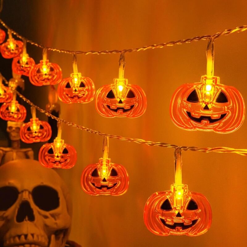 Halloween-Kürbis-Lichterkette, 3 m, 20 LEDs, 2 Modi, batteriebetrieben, für drinnen und draußen, Halloween-Dekoration, K...