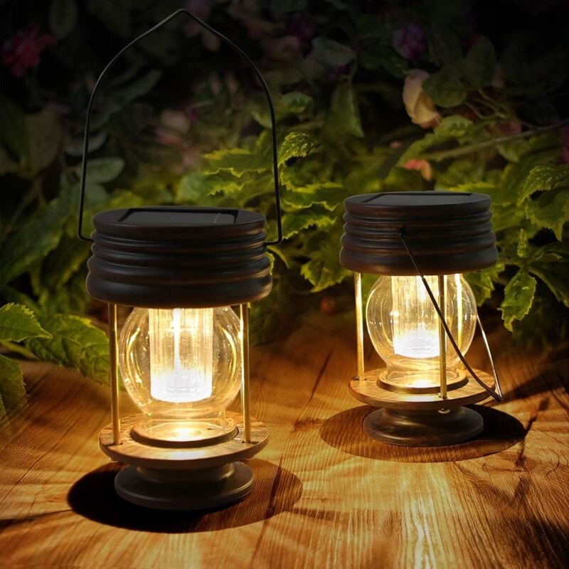 2er-Pack Solar-Hängelaternen für den Garten – Vintage-LED – Griff – für Wege, Höfe, Terrassen, Bäume