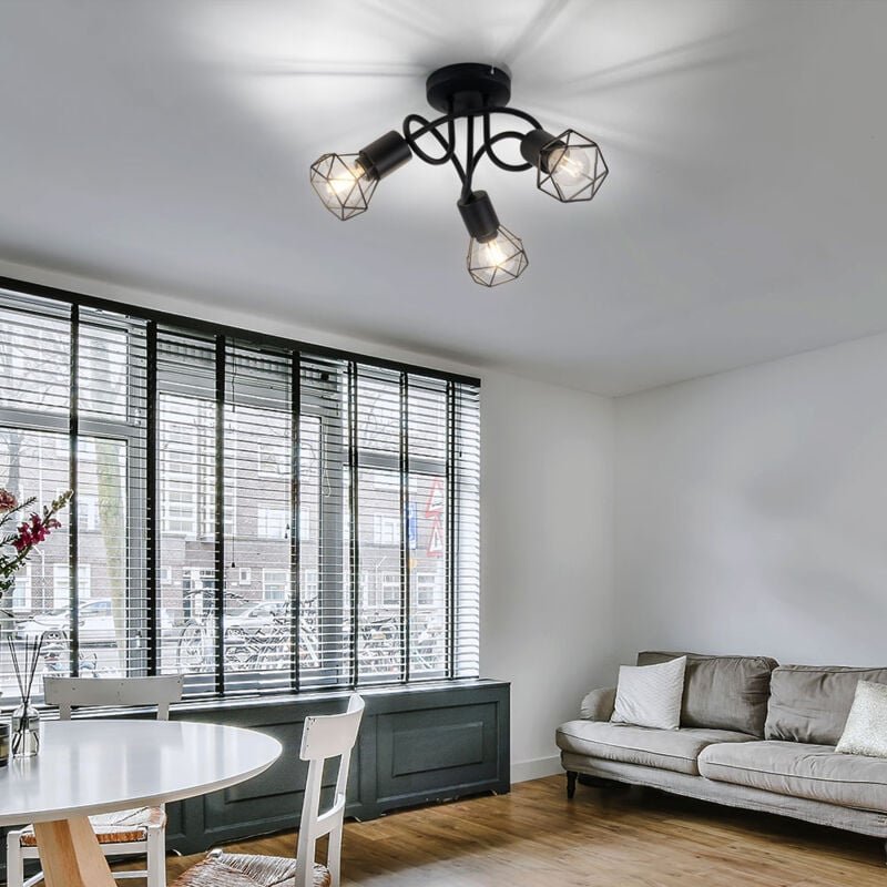 Globo Lighting - Deckenleuchte Metall schwarz Spotleuchte 3 flammig Deckenlampe Gitterschirm Käfiglampe, Metall, 3x E14 ...