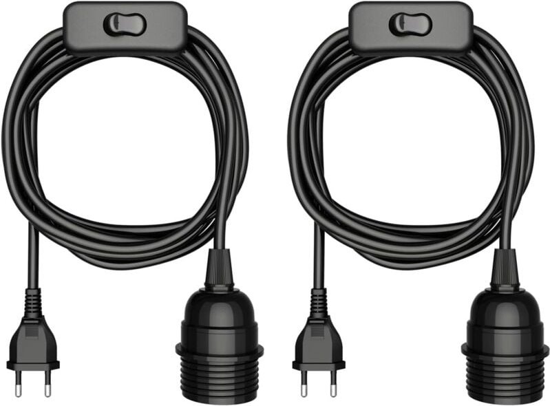 2-teiliges Kabel mit Stecker und Schalter, schwarz, 18 m, Lampenfassung, 1x E27, max 60 W