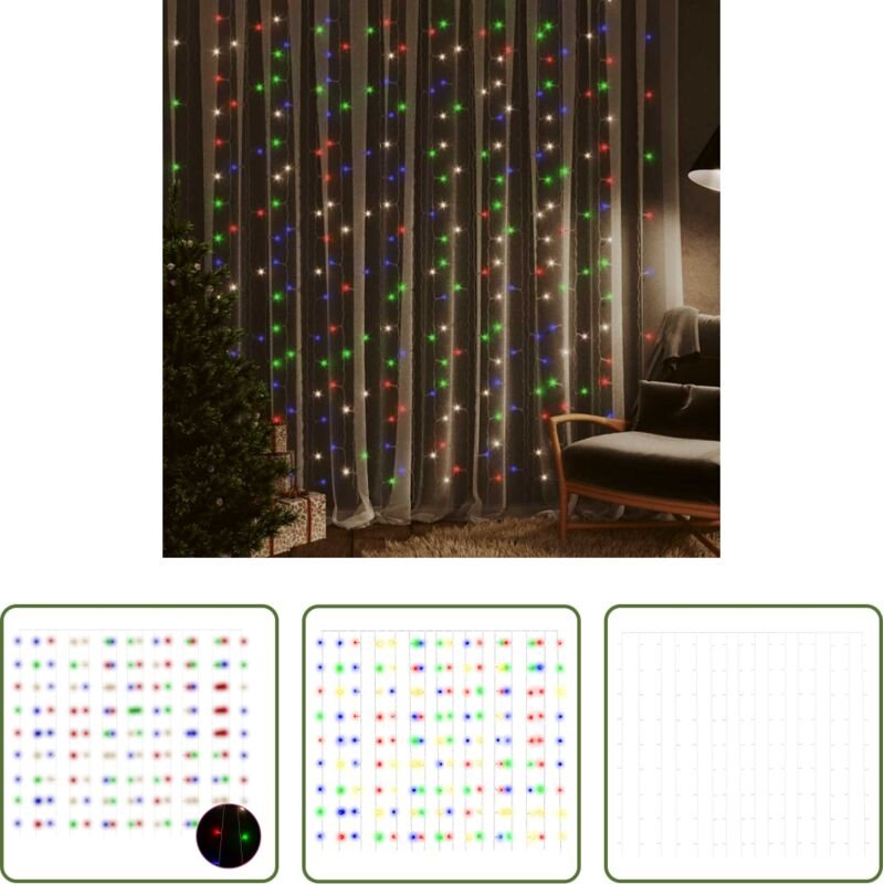 Weihnachtsbeleuchtung - LED-Lichtervorhang 3x3 m 300 LED Bunt 8 Funktionen