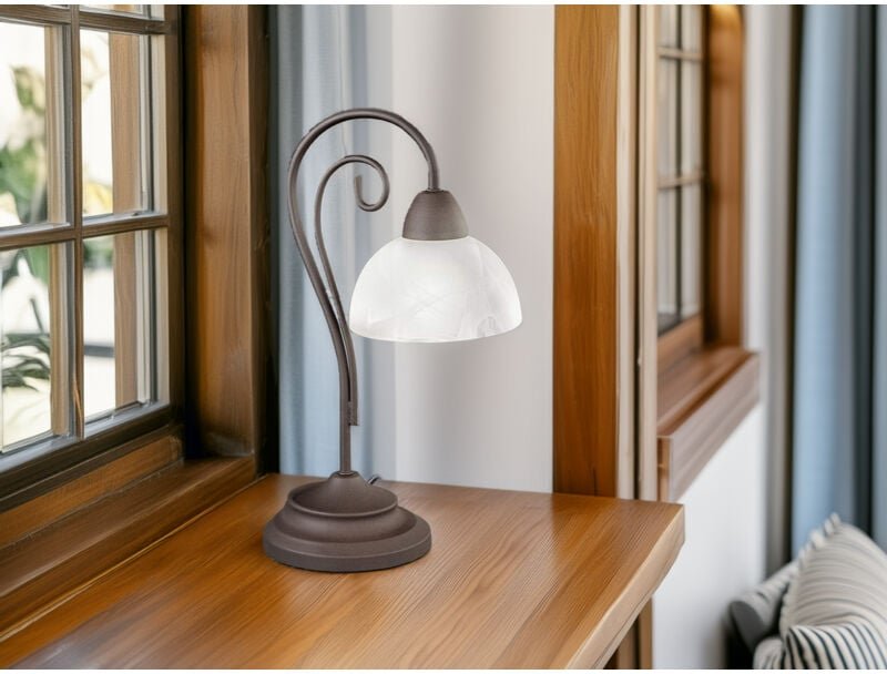 Landhaus led Tischleuchte in Rostoptik mit Glas Lampenschirm, Höhe 40cm
