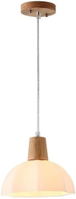 Pendelleuchte aus Holz und Glas, milchig-weiße Deckenpendelleuchte aus Glas, rustikale Pendelleuchte für Küche, Esszimme...