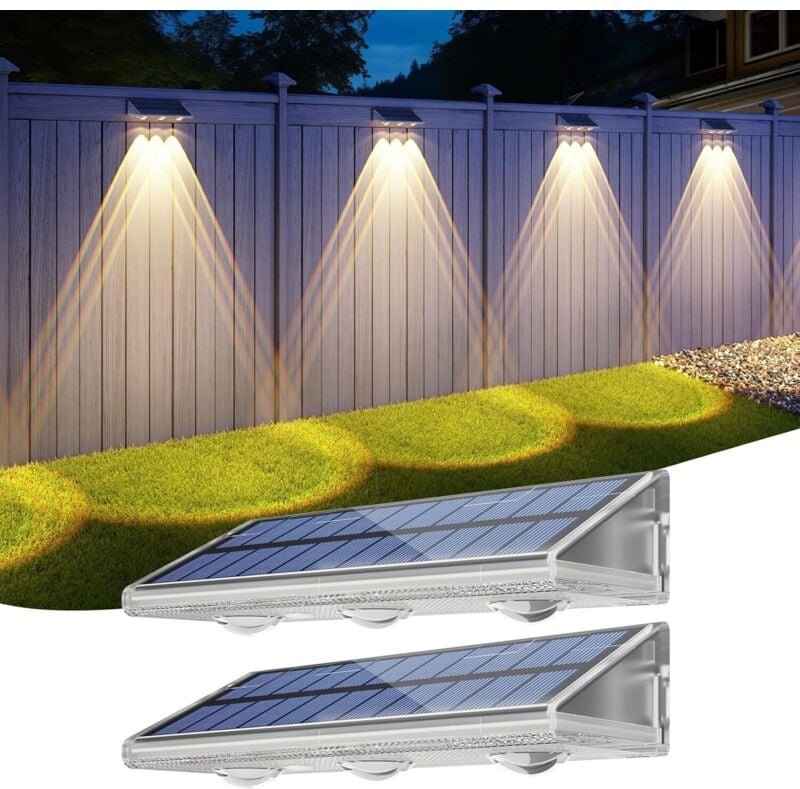 Thumbnail - Solar Wandleuchte Außen, 2000mAh LED Garten Wandlampe - IP67 Wasserdicht mit 3000K/6500K/4500K - Solar Wandlampe Außen f...