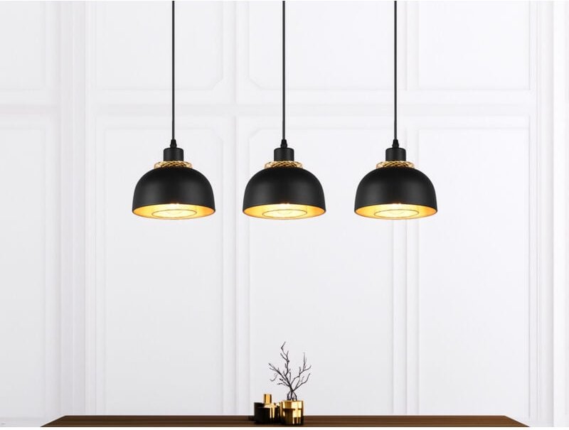 Meinewunschleuchte - led Pendelleuchte Metall Schwarz Gold mit Drahtgeflecht, Breite 68cm