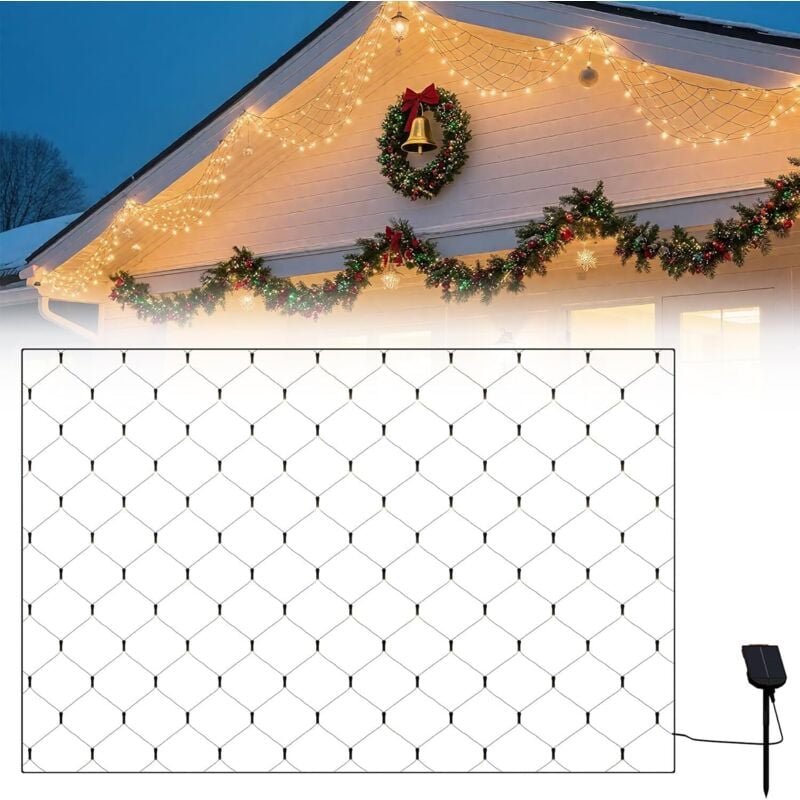 Froadp 6x2m LED Lichternetz Solar Lichterkette Aussen mit Fernbedienung und 8 Leuchtmodi WarmWeiß