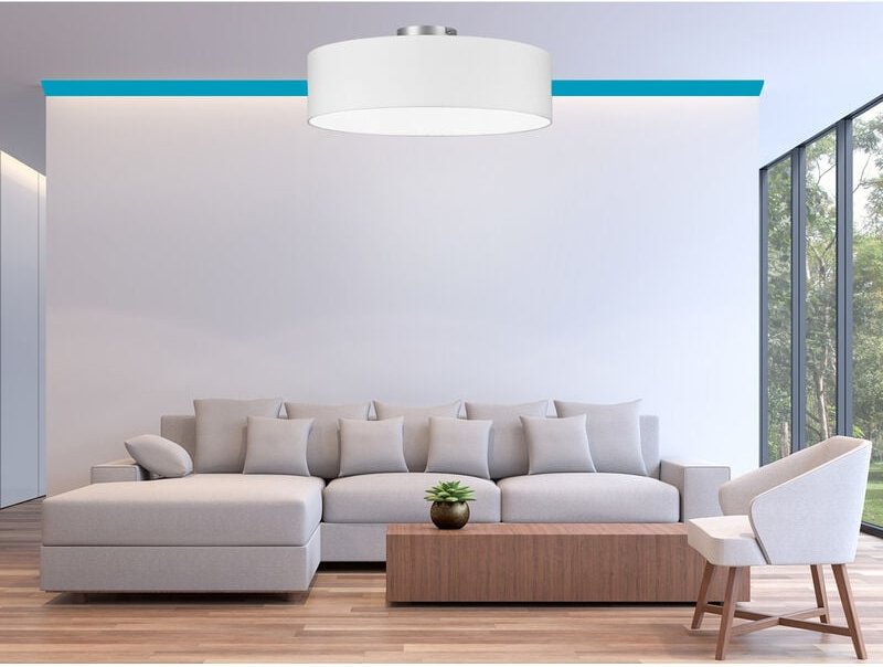 Runde zeitlose Deckenleuchte CALMA mit Stoffschirm in Weiß Ø 40cm