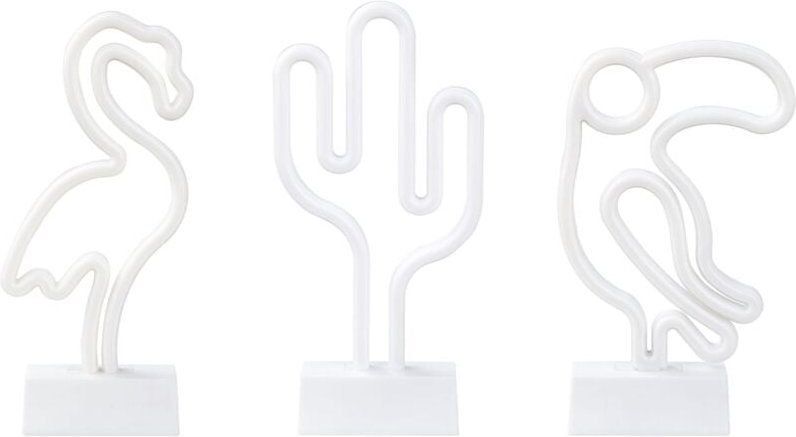 Led Neon Licht Dekofigur 3er Set Mehrfarbig Flamingo Papagei Kaktus Deko Batteriebetrieben für Wohnzimmer Schlafzimmer B...