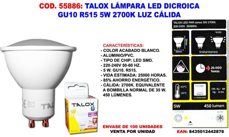 Fplus - talox GU10 R515 5W 2700K dichroitische LED-Lampe, warmes Licht