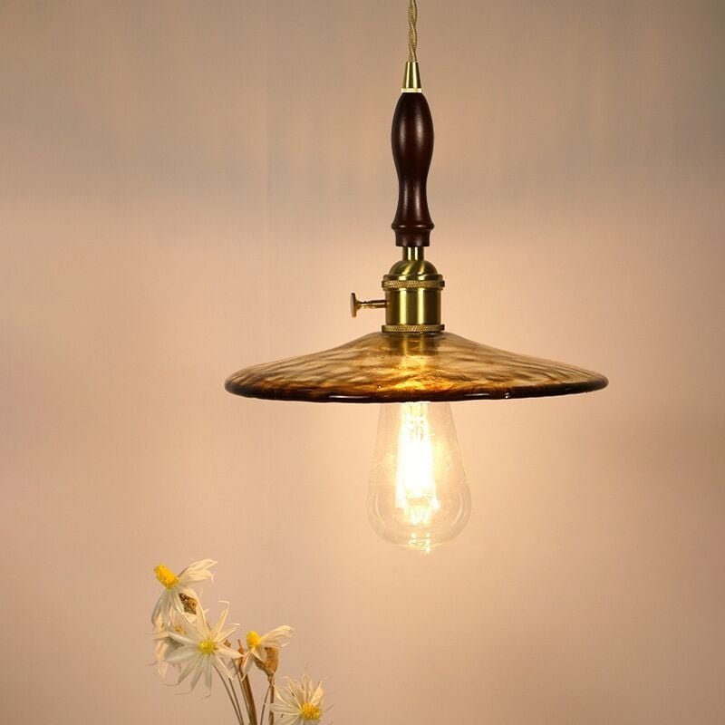 Jahrgang Pendelleuchte Bernstein Deckenleuchte Design Kreative Lampenschirm Hängelampe Glas Kronleuchter - Holz Ø23CM