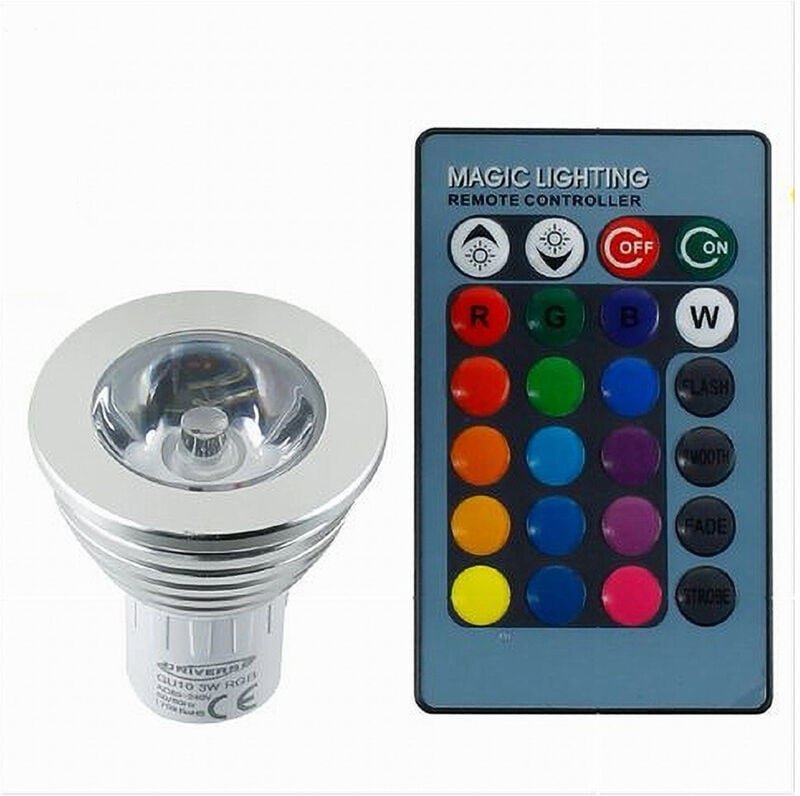 Thumbnail - Trade Shop Traesio - Trade Shop - lampadina led GU10 3W faretto spotlight rgb mit telecomando cromoterapy GU10-RGB -