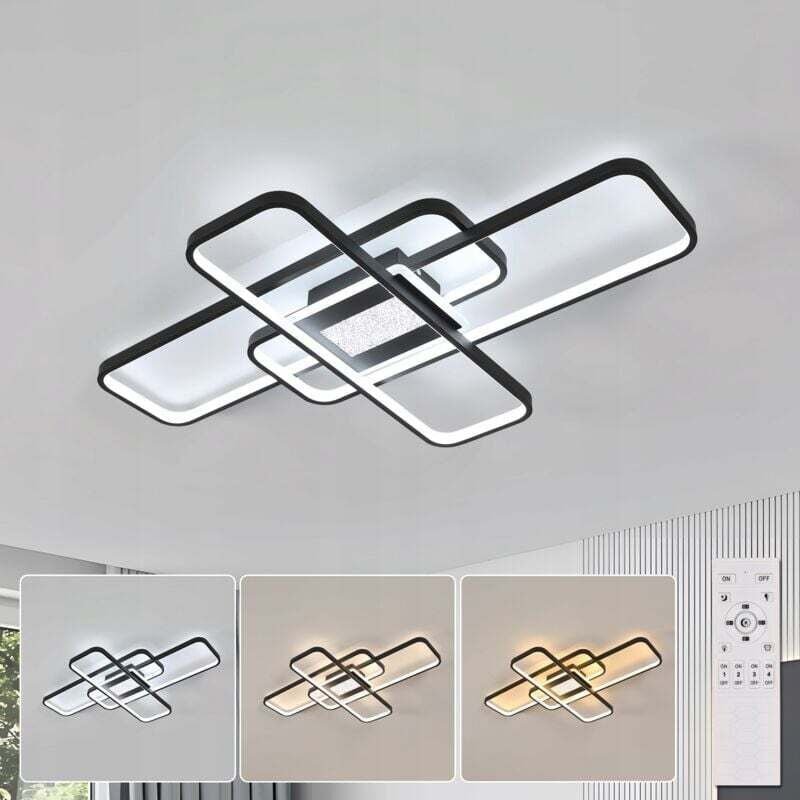 COMELY Moderne LED-Deckenleuchte für Wohnzimmer - Dimmbar mit Fernbedienung - Kreatives rechteckiges Design, dekorative ...