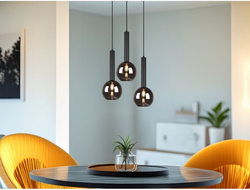 Trio Lighting - Pendelleuchte clayton Industrial 3-flammig Rauchglas-Kugeln, ø 45cm