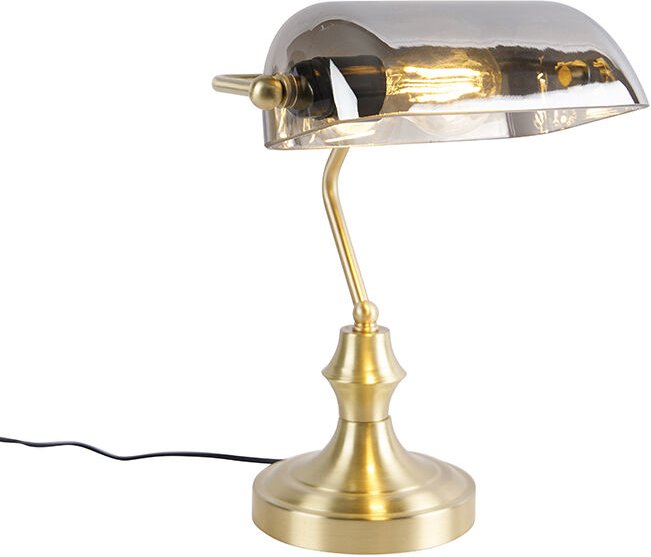 Thumbnail - Klassische Notarlampe Gold mit geräuchertem Spiegelglas - Banker
