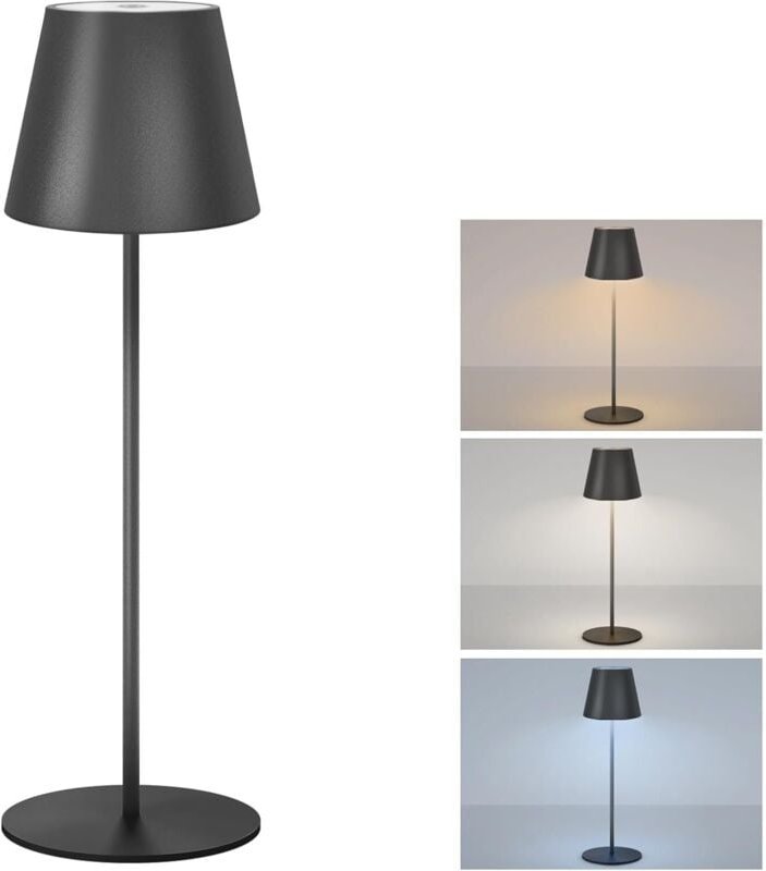 Ineasicer Kabellose Tischlampe, Touch-Steuerung, 3 Farbtemperaturen, dimmbar, wiederaufladbar, IP54, LED-Tischlampe, Auß...