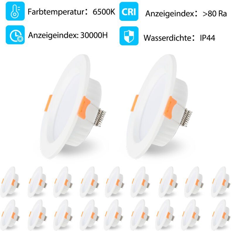 Jiubiaz LED Einbaustrahler 20 Stück 5W 400LM Kaltweiß nicht dimmbar flache Einbauleuchte Deckeneinbauleuchte Strahler
