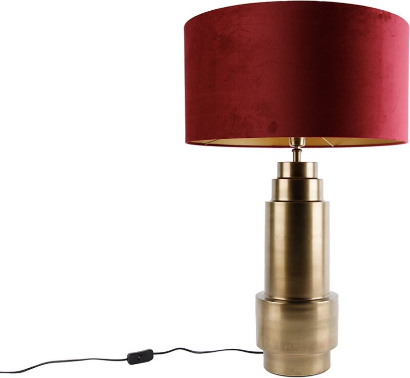 Tischleuchte Bronze Samt-Schirm Rot mit Gold 50 cm - Bruut