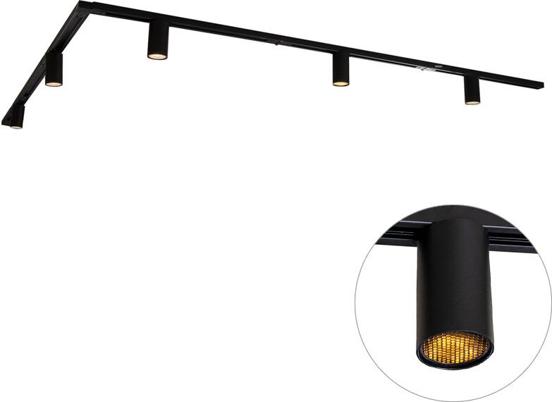 Modernes Schienensystem mit 5 schwarzen Strahlern 1-phasig GU10 35mm - Iconic Ruby