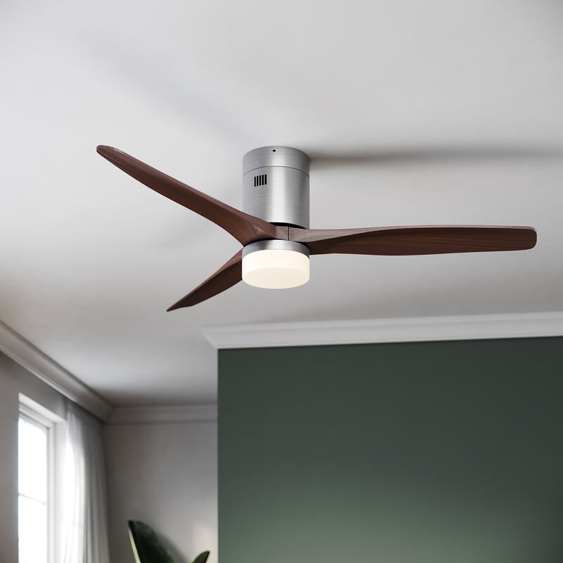 Sonni Deckenventilator mit licht und fernbedienung echtem Holz dc 35W 3 Flügel 5 Leistungsstufen modern Intelligente Zei...