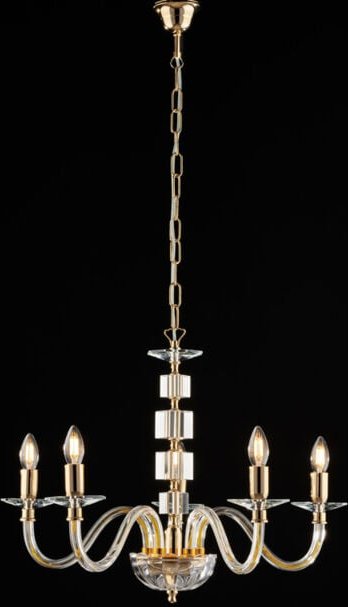 Bonetti Illumina - Franz - Goldkronleuchter mit transparentem Glas und Strasssteinen 5 Lichter 110 - Ø60 - BL275-5-OR