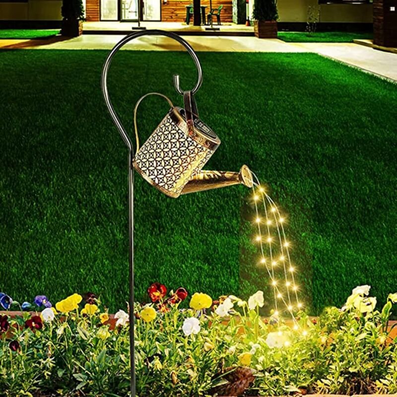 Solar-LED-Gießkanne mit Laterne – Wasserdichtes, Hohles Design, Dekorative Retro-Metall-Gartentischplatte, Für Terrasse,...