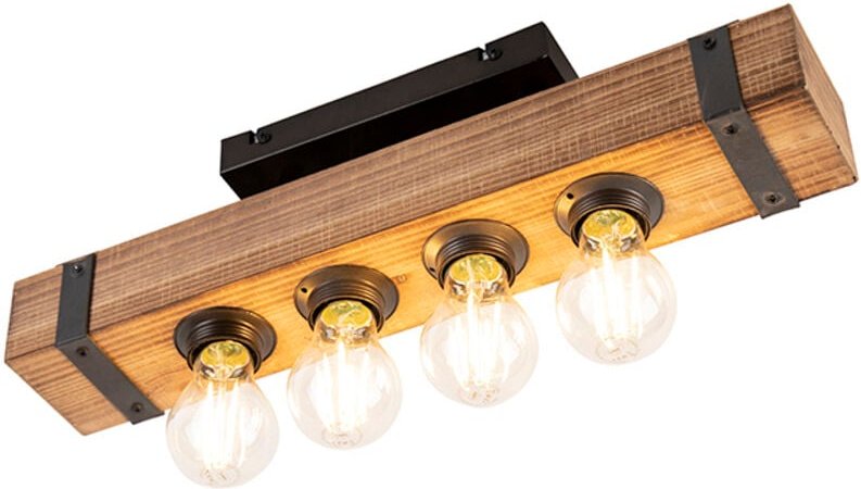 Smarte Industrie-Deckenleuchte Holz mit Stahl inkl. 4 WiFi A60 - Reena
