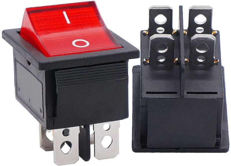 Wippschalter, AC 10 A/125 V, 6 A/250 V, DPST, 4-polig, 2 Positionen, An/Aus, rotes LED-Licht, beleuchtetes Boot, KCD4, K...