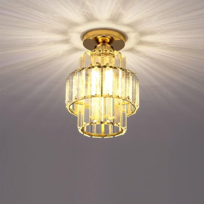 Moderne Kristall-Deckenleuchte, halbaufgesetzter Kristall-Kronleuchter, E27 Metall-Deckenleuchte für Wohnzimmer, Schlafz...