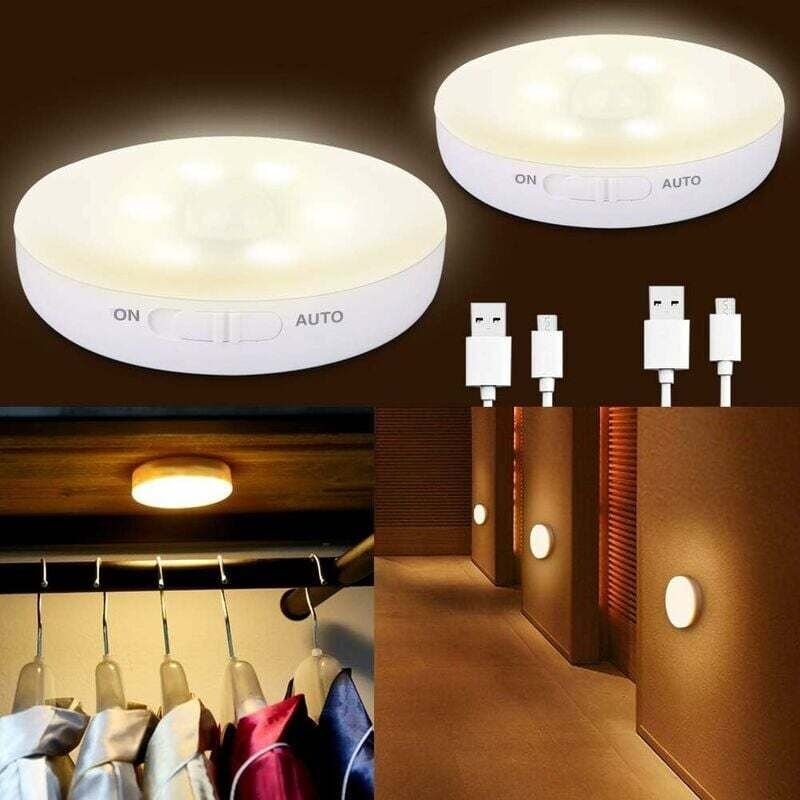 2er-Pack LED-Nachtlicht für Kinder mit Bewegungssensor und Lichtsensor, per USB wiederaufladbare selbstklebende Wand-Nac...