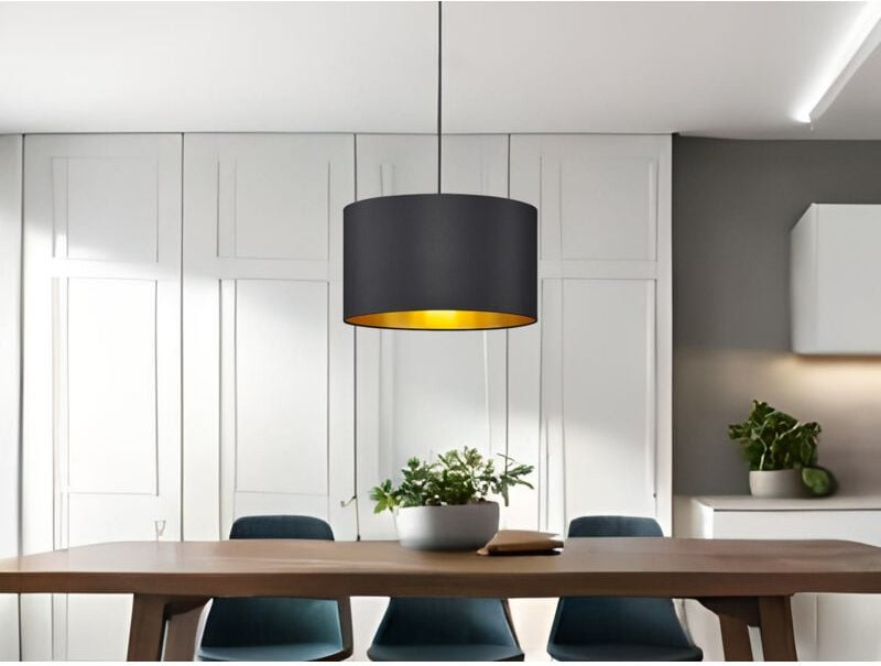 Trio Leuchten - Dimmbare led Pendelleuchte mit Lampenschirm aus Stoff in Schwarz & Gold, ø 40cm