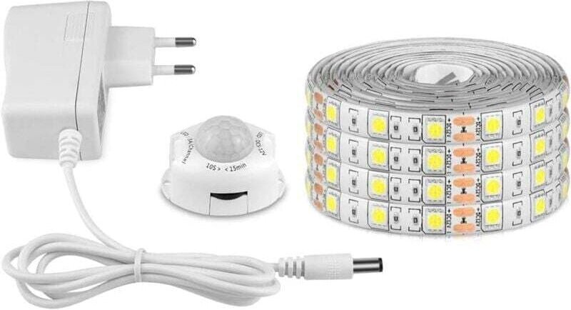 YMYNY LED-Lichtstreifen mit Bewegungsmelder, flexibler selbstklebender LED-Streifen, wasserdicht IP65 mit 12-V-Stromvers...