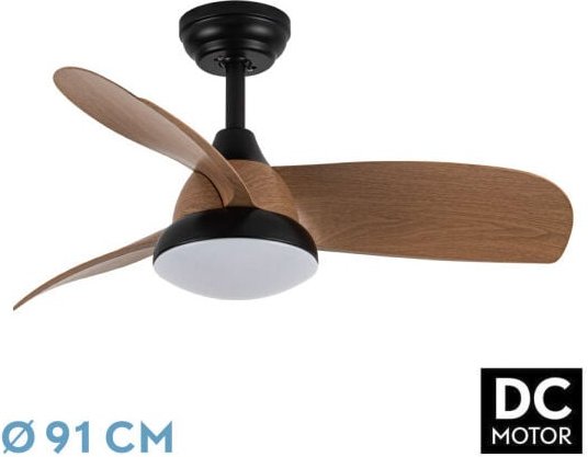 Ventilator Dc Atomo 24w Schwarz 3aspas Dark Wood 91d 2640lm 3000k,4000k,6000k Fernbedienung+Speicher+Timer - Fabrilamp