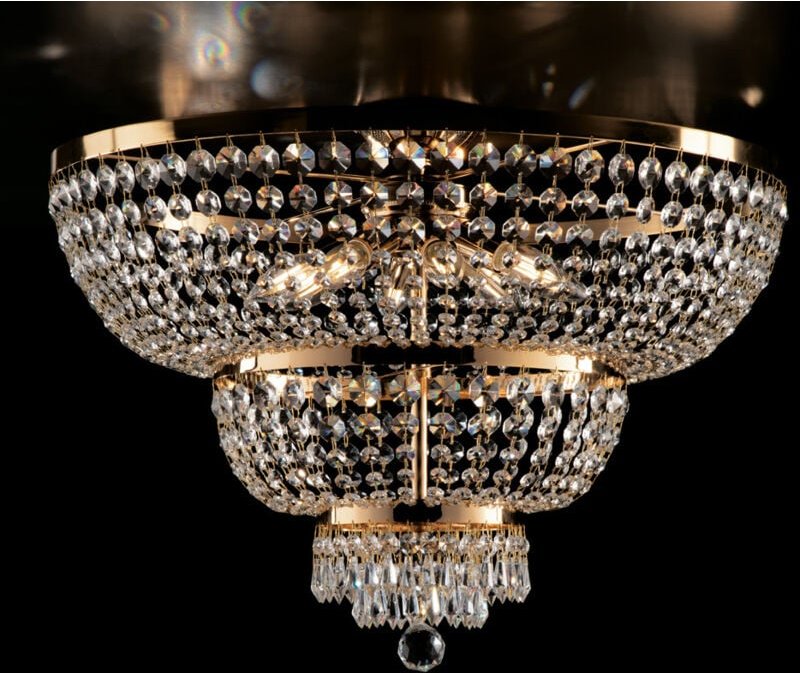 Mozart - Deckenleuchte aus Eisen und goldenem Messing mit Strasssteinen 8 Lichter H.48 - Ø65 - BL189-PL8-OR