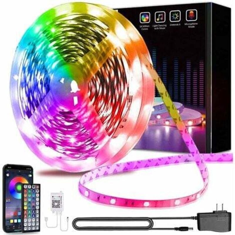 15 m Bluetooth-LED-Streifen, 5050 RGB-LED-Streifen für Schlafzimmer, flexibler, mehrfarbiger Lichtstreifen, Steuerung pe...