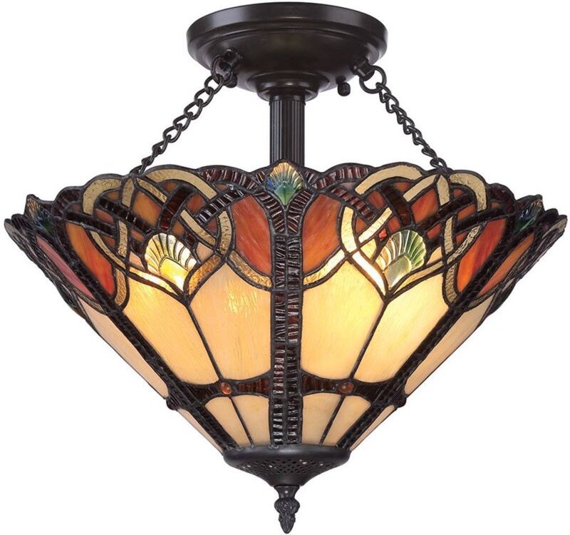 Elstead - Cambridge - 2 Licht Semi Flush Deckenleuchte Vintage Bronze, Tiffany Glas, E27